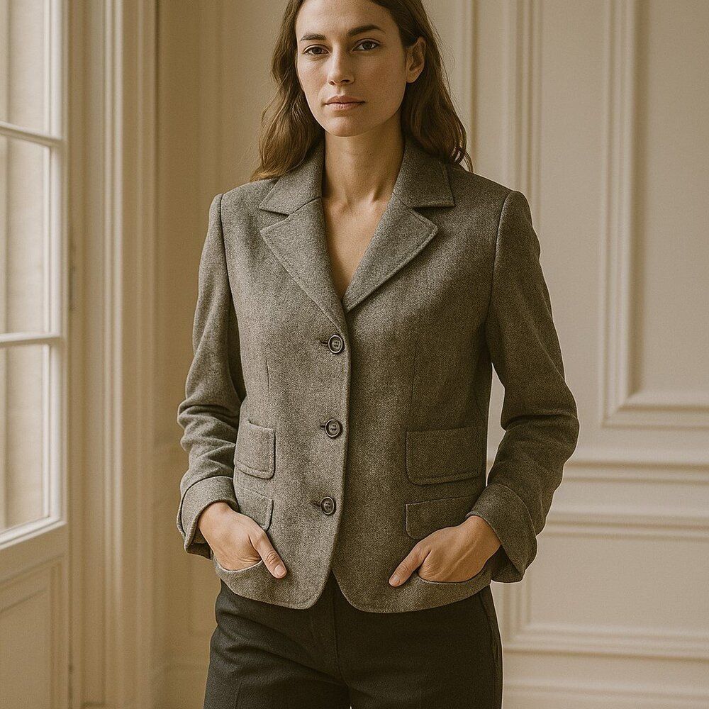 Escada Vintage Black Silk Blend Blazer Jacket 3-Button Front Size 40 US 8
